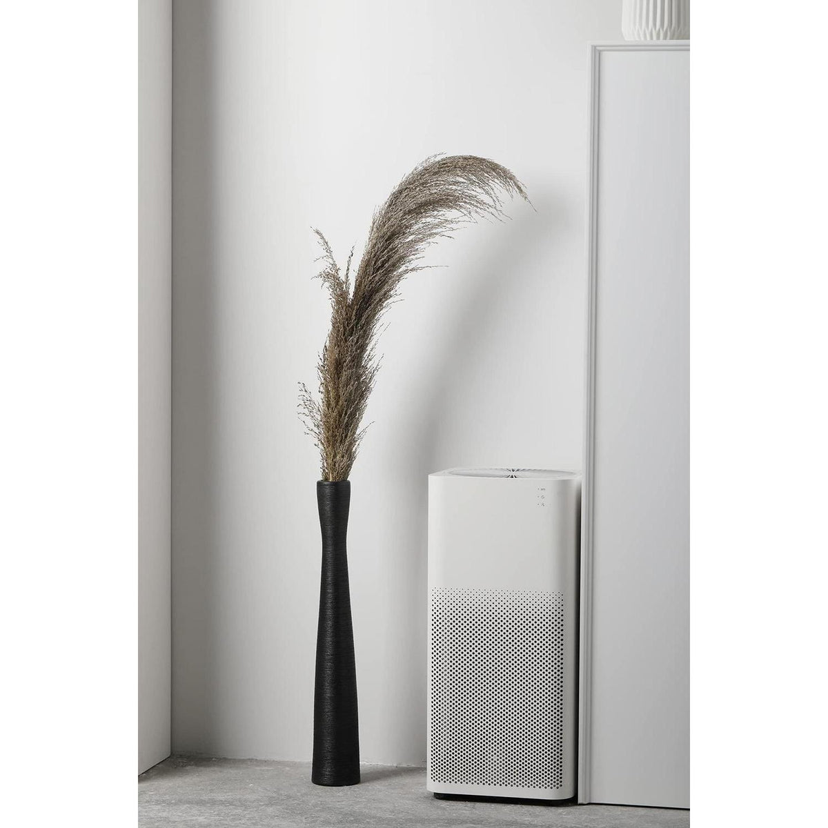 Keramik Bodenvase 50cm Schwarz Hoch Schmal für Trockenblumen