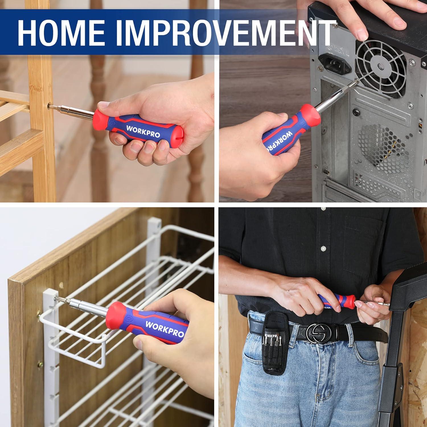 WORKPRO 14-in-1 Schraubendreher Set mit Cr-V Multi-Bits und Verlängerung