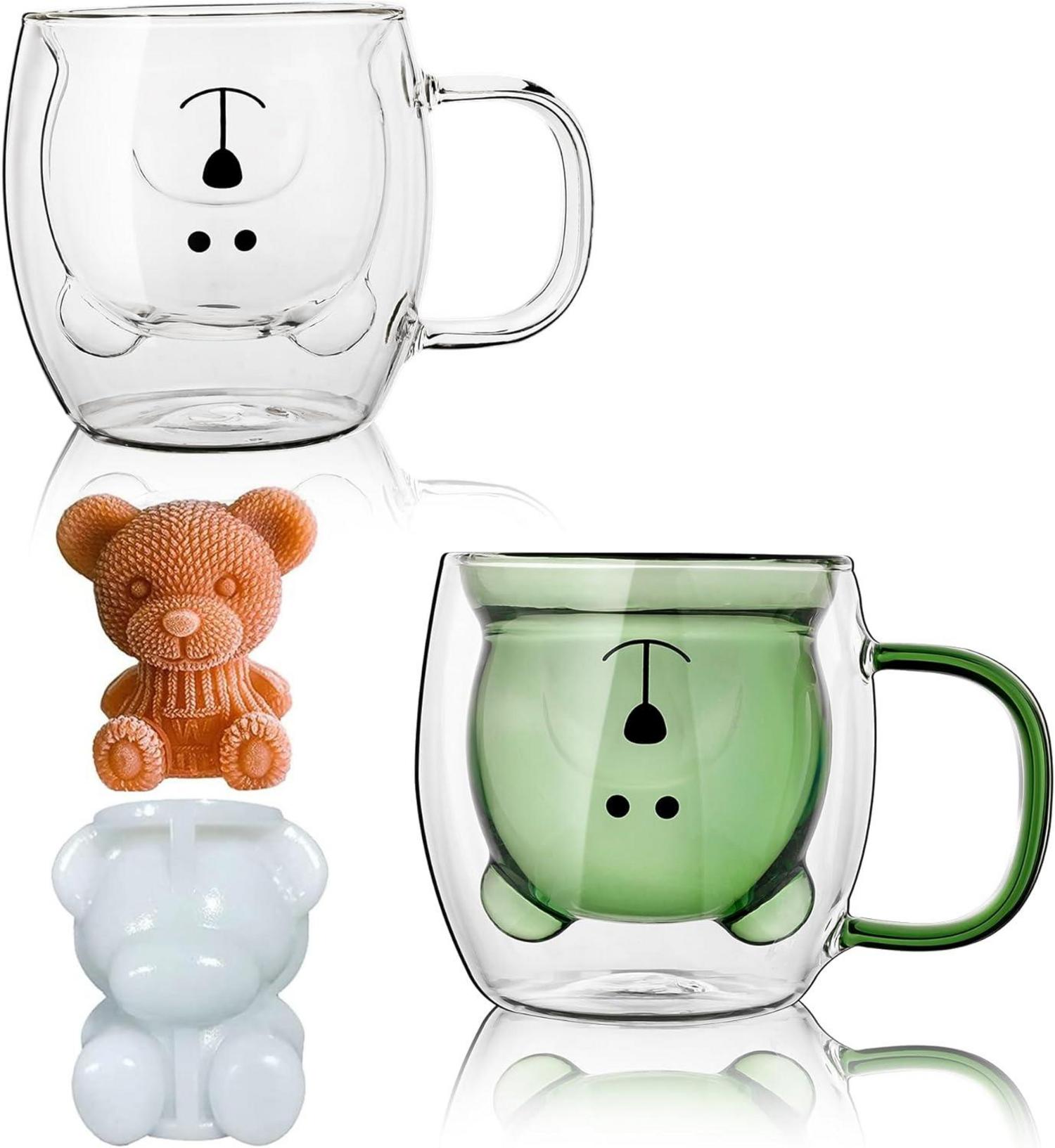 Niedliche Bären Becher 2er-Set doppelwandiges Glas Handtuch
