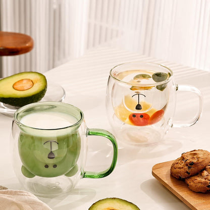Niedliche Bären Becher 2er-Set doppelwandiges Glas Handtuch