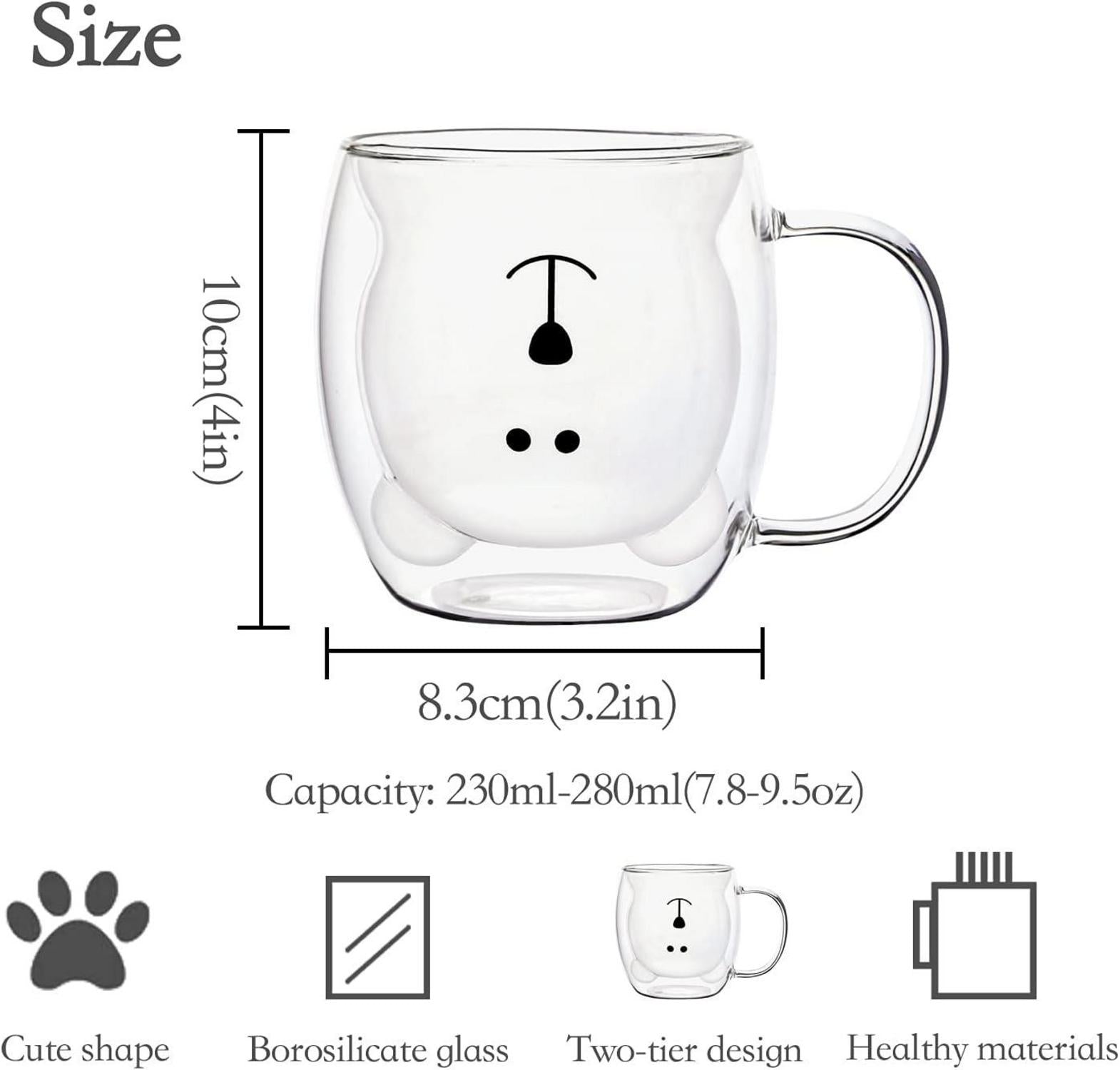 Niedliche Bären-Becher 2er-Set doppelwandiges Glas Griff 250ml