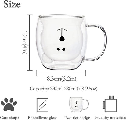 Niedliche Bären-Becher 2er-Set doppelwandiges Glas Griff 250ml