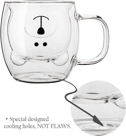 Niedliche Bären Becher 2er-Set 250ml doppelwandiges Glas Griff