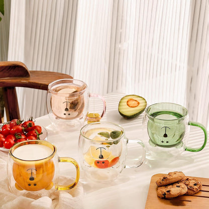 Niedliche Bären-Becher 2er-Set doppelwandiges Glas Griff 250ml