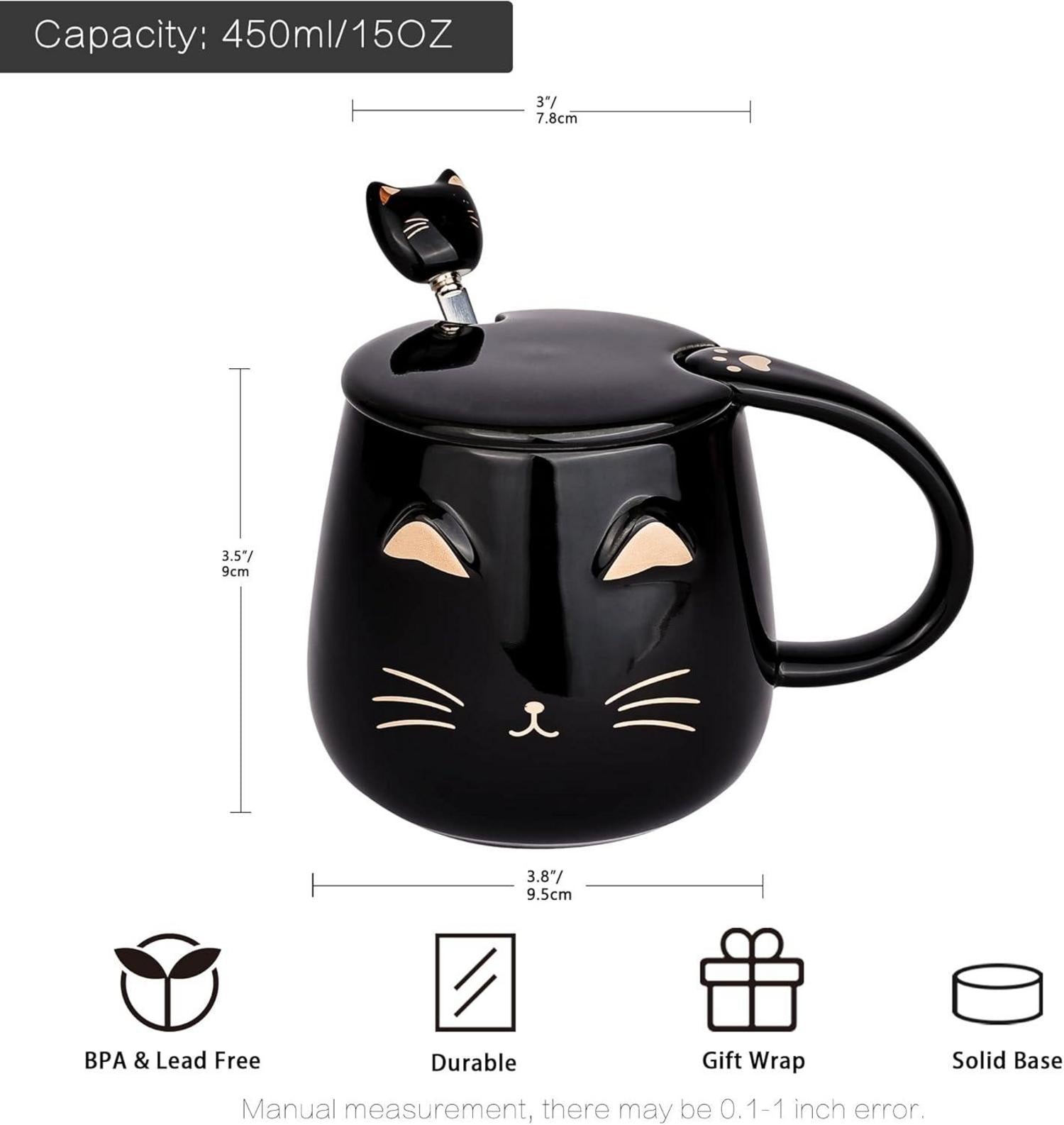Katzen-Kaffeetasse-Set mit Deckel und Löffel, süße Becher für