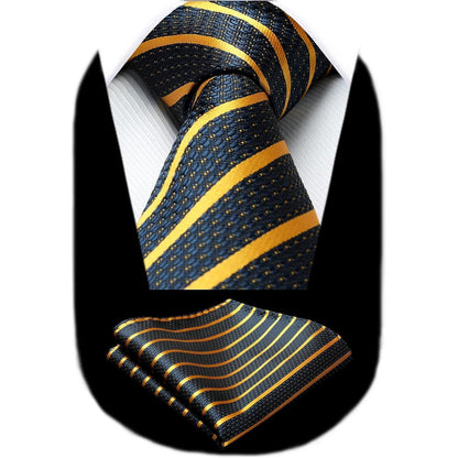 Herren Gestreifte Krawatte & Taschentuch Set Blau