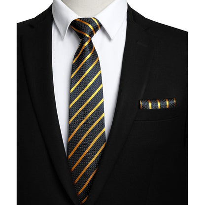 Herren Gestreifte Krawatte & Taschentuch Set Blau