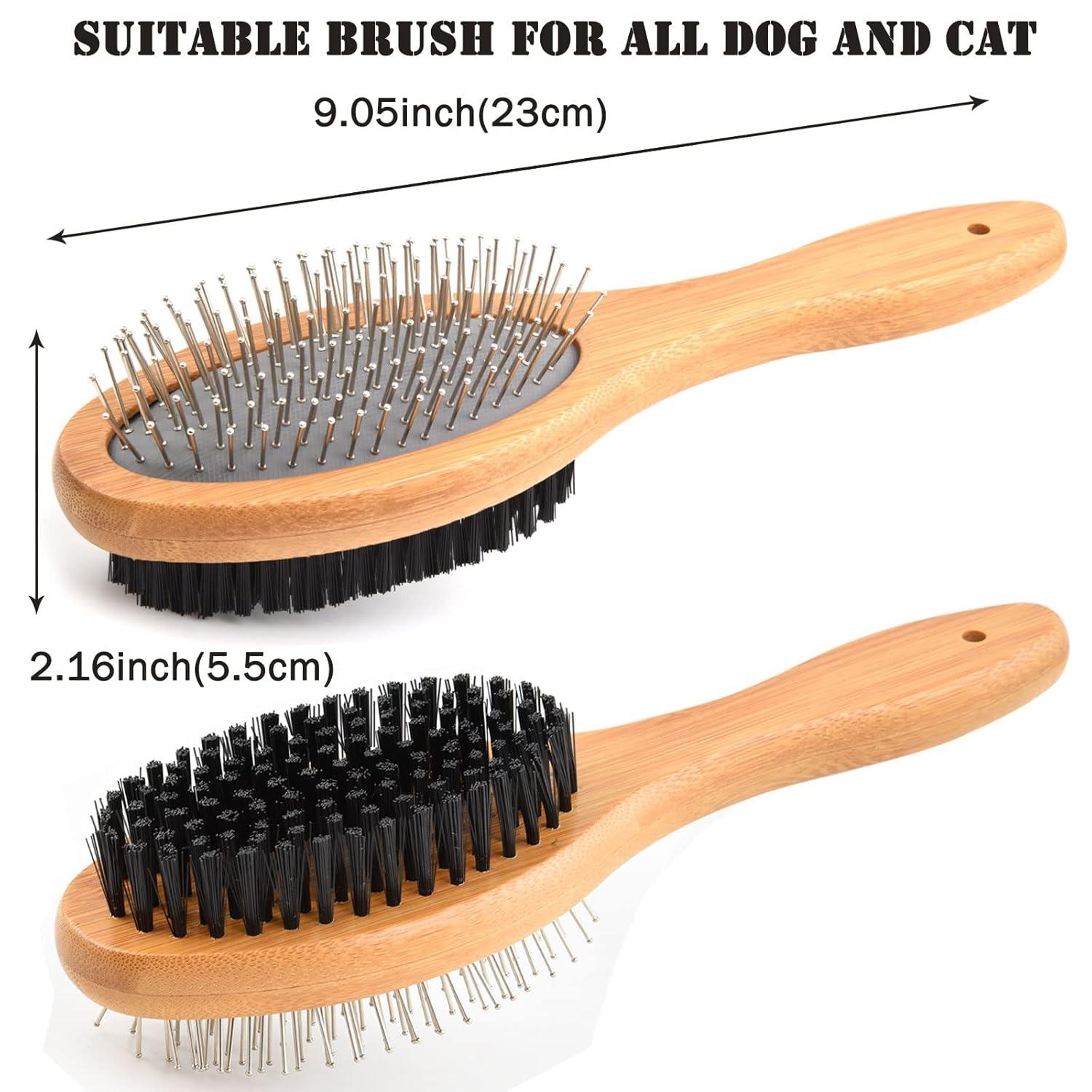 Doppelseitige Hundebürste Katzenbürste Bambusgriff Borstenmix