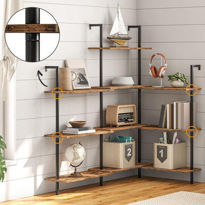 5-stöckiges DIY Bücherregal industrielles Leiterregal Dunkelbraun 60 x 24 x 167.5 cm