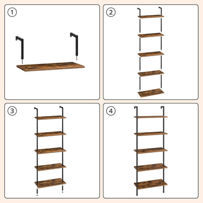 5-Schicht DIY Leiterregal Spanplatte Standregal Dunkelbraun