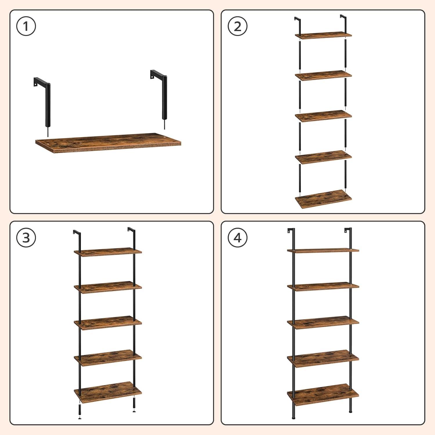 5-Schicht DIY Leiterregal Spanplatte Standregal Dunkelbraun