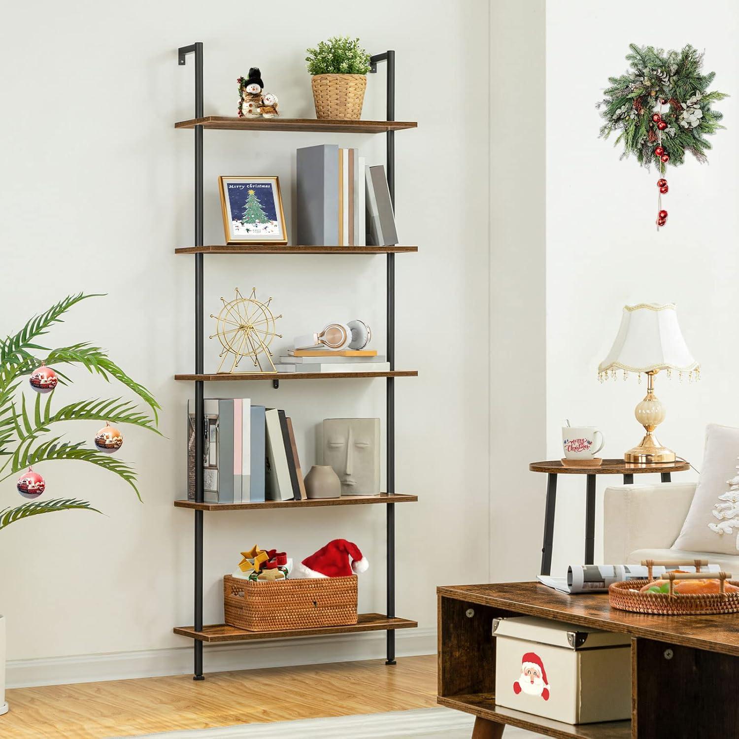 5-stöckiges DIY Bücherregal industrielles Leiterregal Dunkelbraun 60 x 24 x 167.5 cm