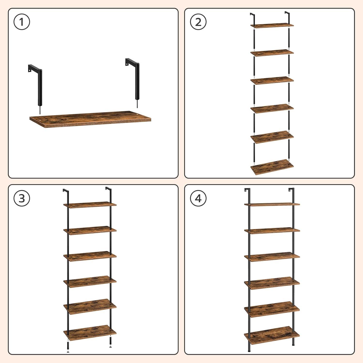 HOOBRO 6-stöckiges DIY Industrie Leiterregal Spanplatten Standregal 60x24x200.5