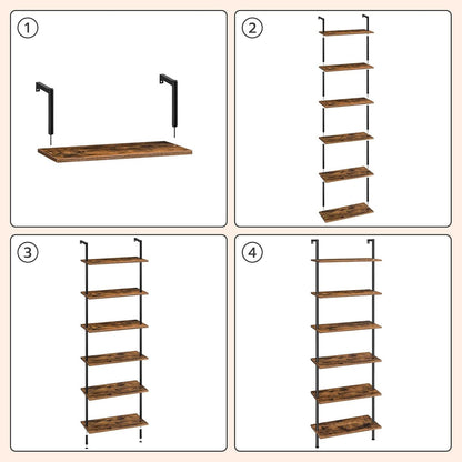 HOOBRO 6-stöckiges DIY Industrie Leiterregal Spanplatten Standregal 60x24x200.5