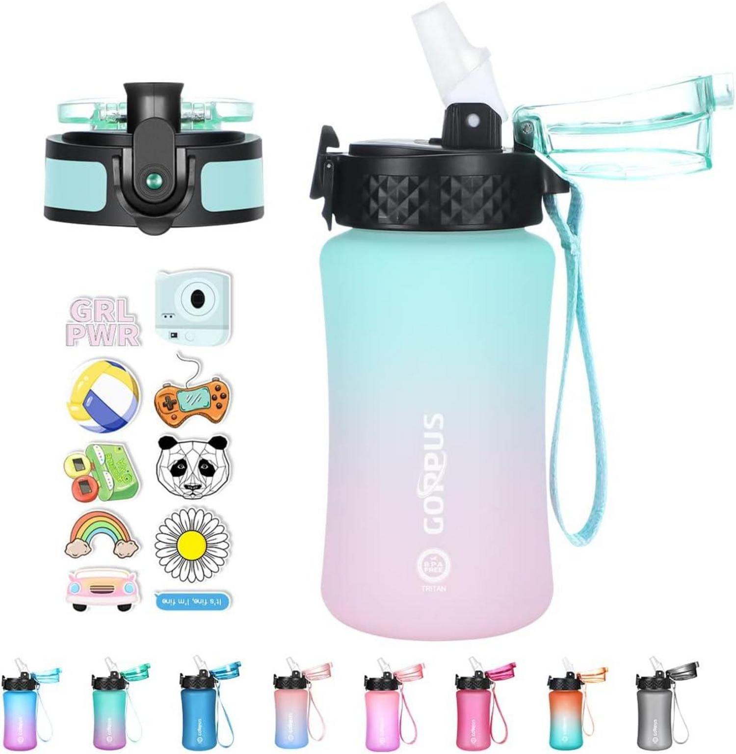 Trinkflasche mit Strohhalm 350ml für Kinder BPA-frei Zeitmarkierung