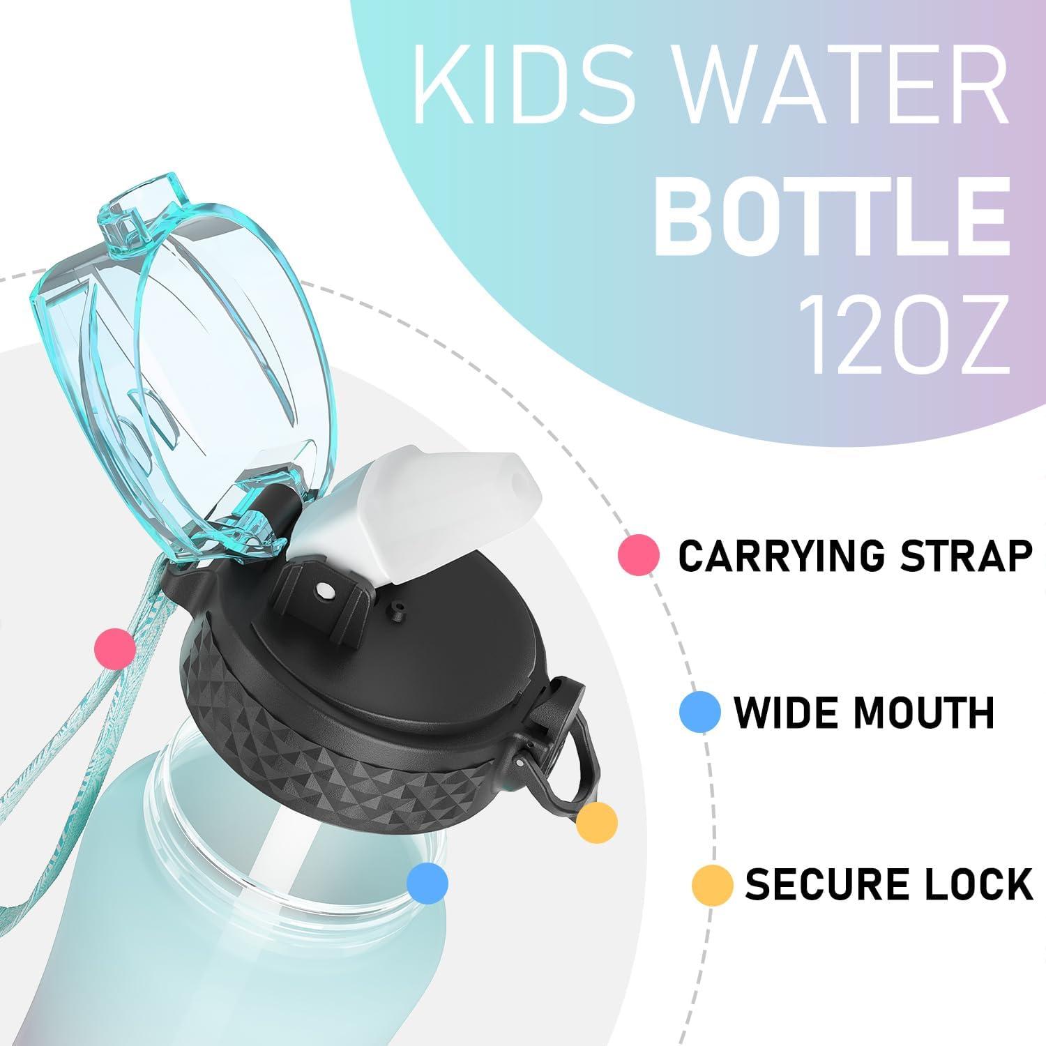 350ml Trinkflasche Kinder mit Zeitmarkierung und Strohhalm, BPA-frei, Mädchen, Grün/Rosa