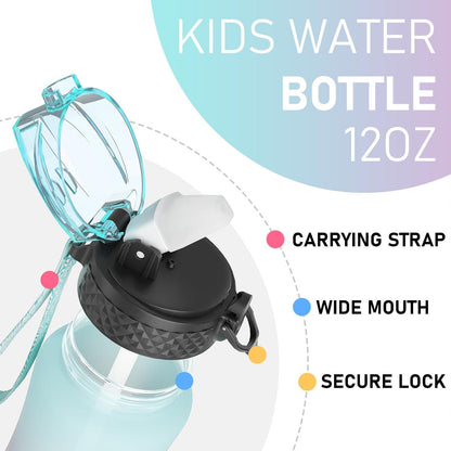350ml Trinkflasche Kinder mit Zeitmarkierung und Strohhalm, BPA-frei, Mädchen, Grün/Rosa
