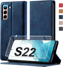 Handyhülle für Samsung Galaxy S22 5G Leder Wallet Stoßfest Blau