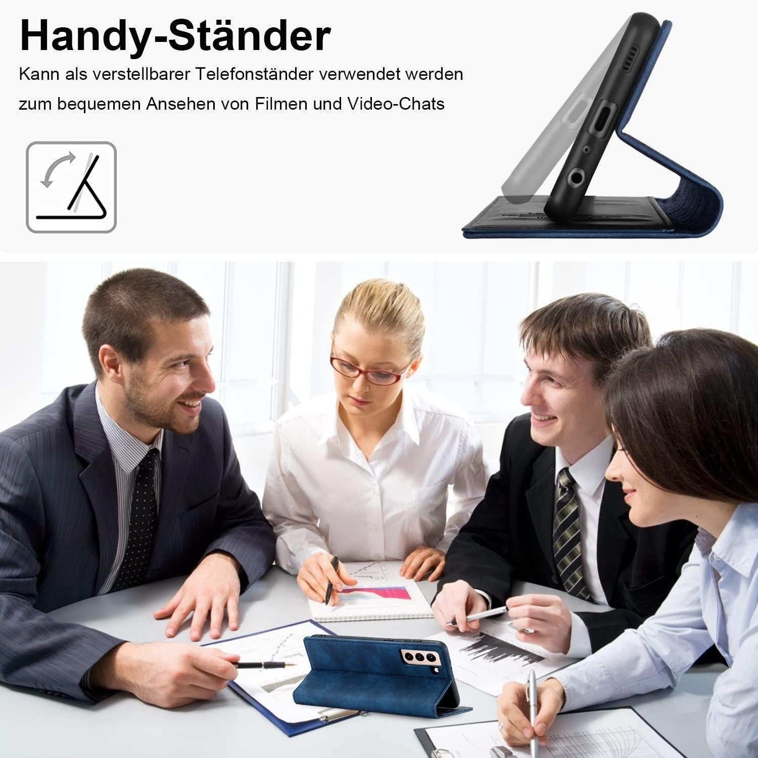 Handyhülle für Samsung Galaxy S22 5G Leder Wallet Stoßfest Blau