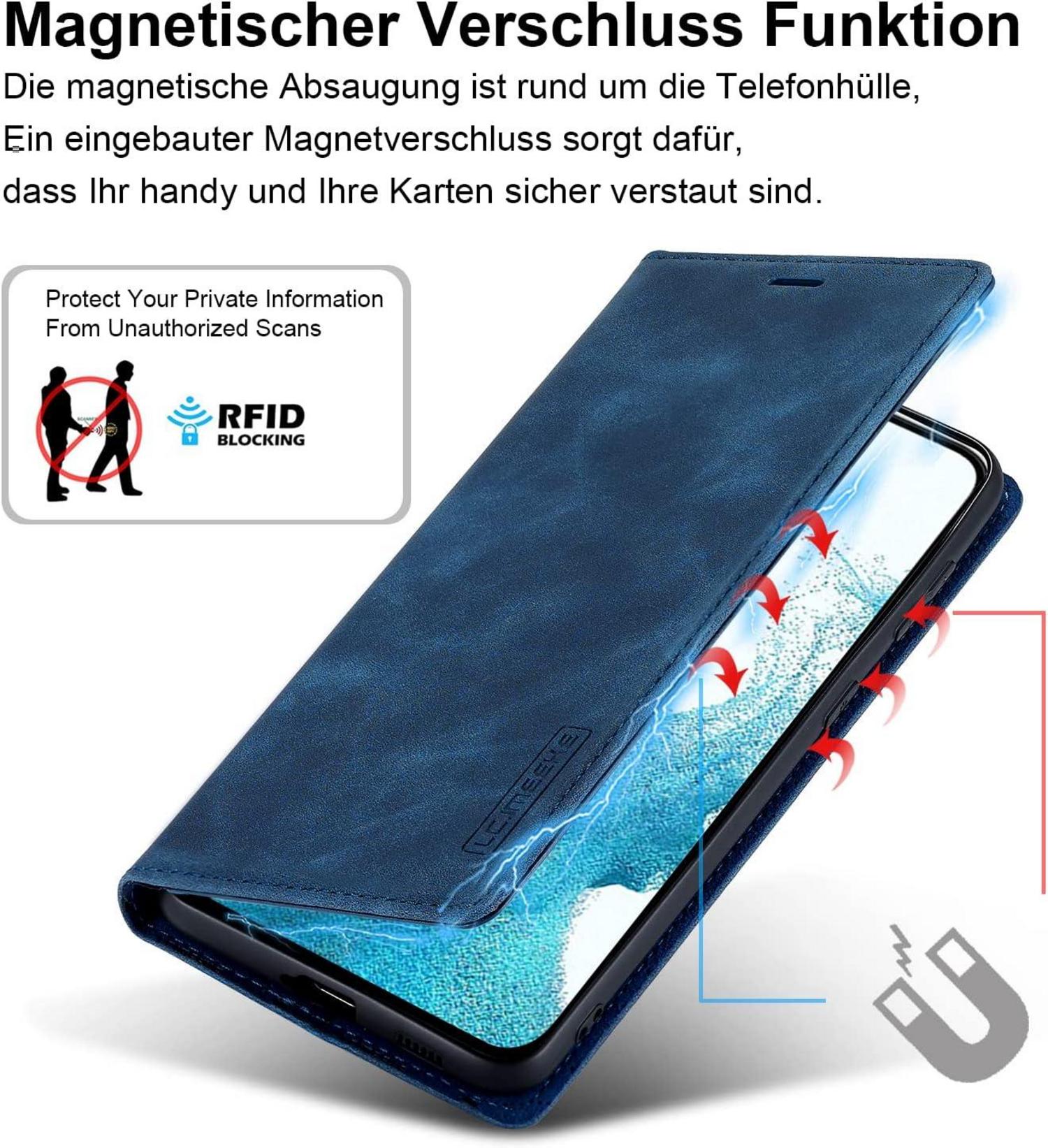 Upgraded Handyhülle Samsung Galaxy S22 Leder Wallet Flip Case Blau