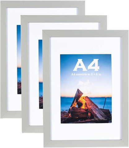 Bilderrahmen Set Grau MDF Holz-Rahmen Acrylglas A4 21x30cm - 3er Pack