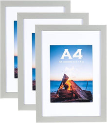 Bilderrahmen Set Grau MDF Holz-Rahmen Acrylglas A4 21x30cm - 3er Pack