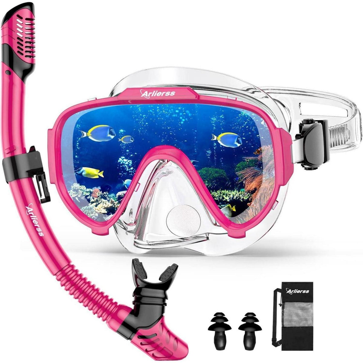 Schnorchelset Erwachsene mit Panorama Maske und Dry Schnorchel – Rosa