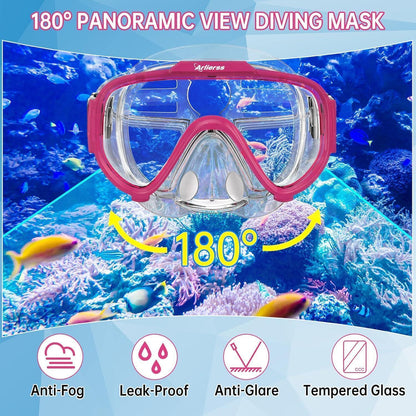 Schnorchelset Erwachsene mit Panorama Maske und Dry Schnorchel – Rosa