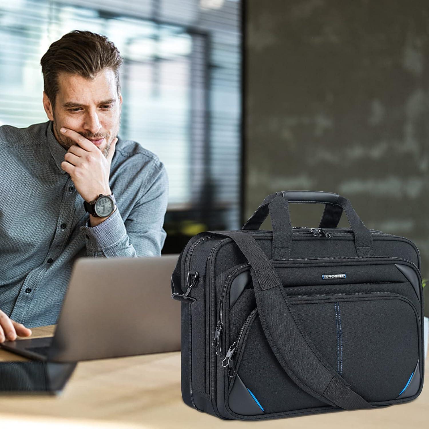 18 Zoll Laptop Tasche Business Aktentasche RFID Schultertasche Black/Blue