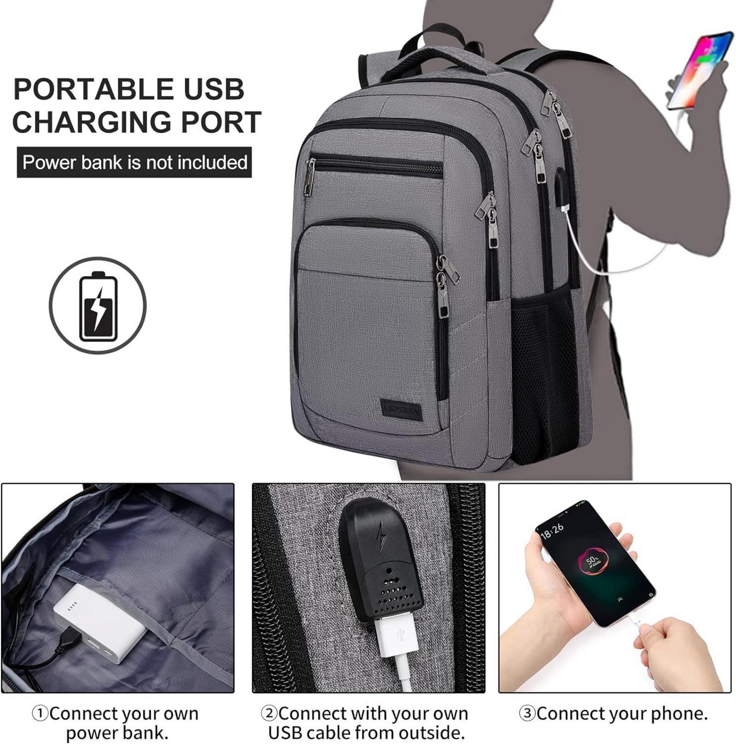 Wasserdichter Rucksack USB-Ladeanschluss 15,6 Zoll Grau