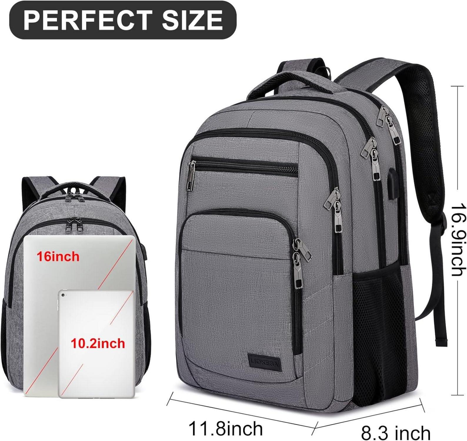 Liokesa Herren Rucksack 15,6 Zoll Wasserdicht USB-Ladeanschluss Grau