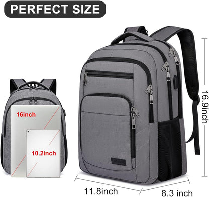 Liokesa Herren Rucksack 15,6 Zoll Wasserdicht USB-Ladeanschluss Grau