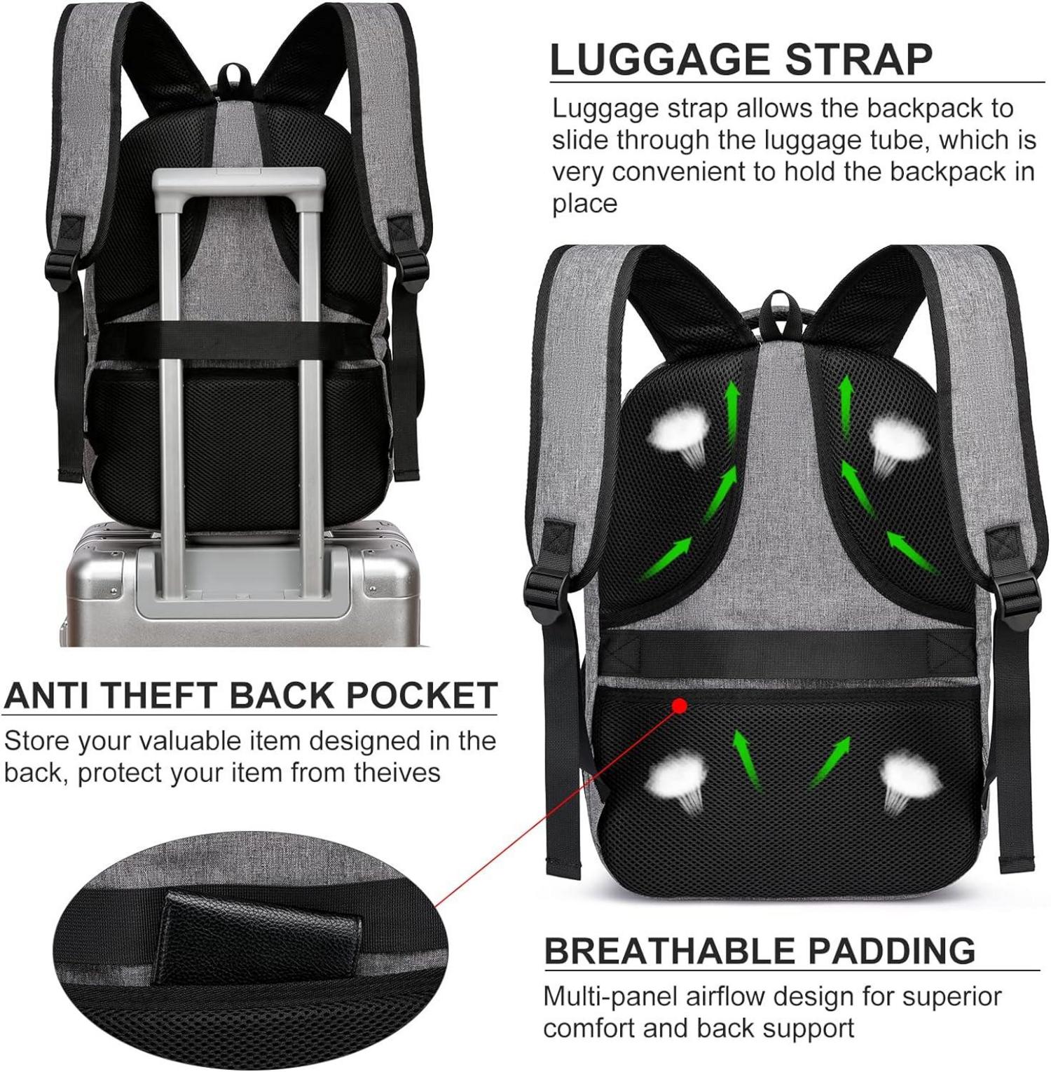 Wasserdichter Rucksack Herren 15,6 Zoll mit USB-Ladeanschluss Grau