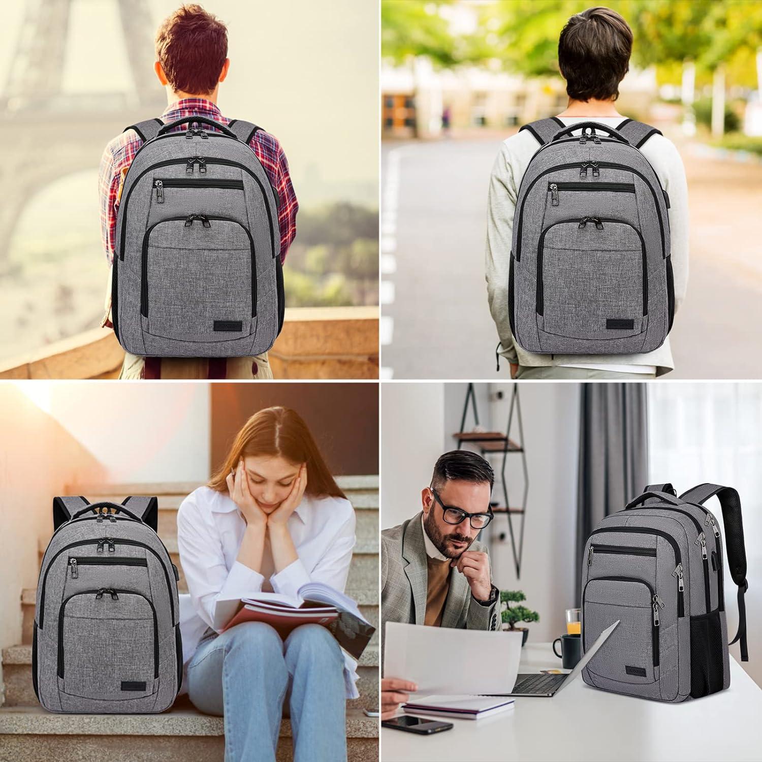 Liokesa Herren Rucksack 15,6 Zoll Wasserdicht USB Oxford Grau