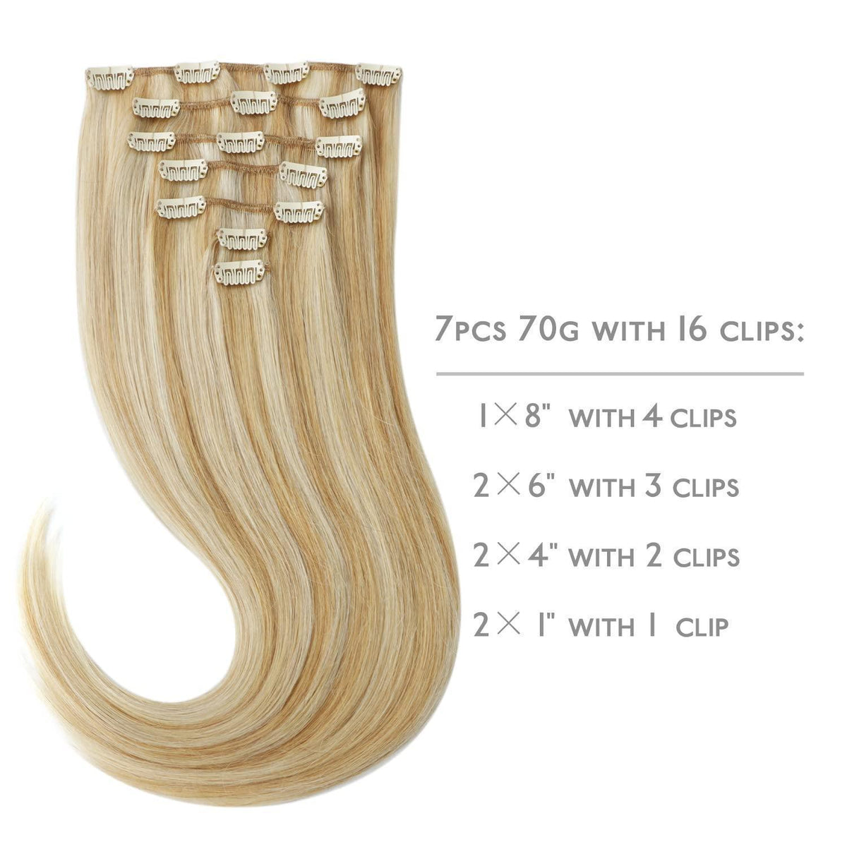 Echthaar Clip-in Extensions Karamellblond Highlights 55cm