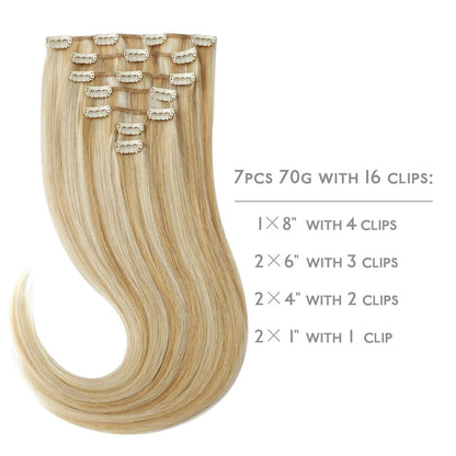Echthaar Clip-in Extensions Karamellblond Highlights 55cm