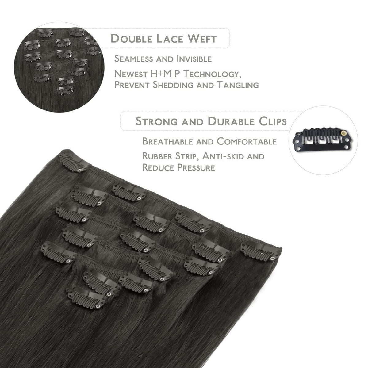 Echthaar Clip-in Extensions Schwarz 45cm - 70g