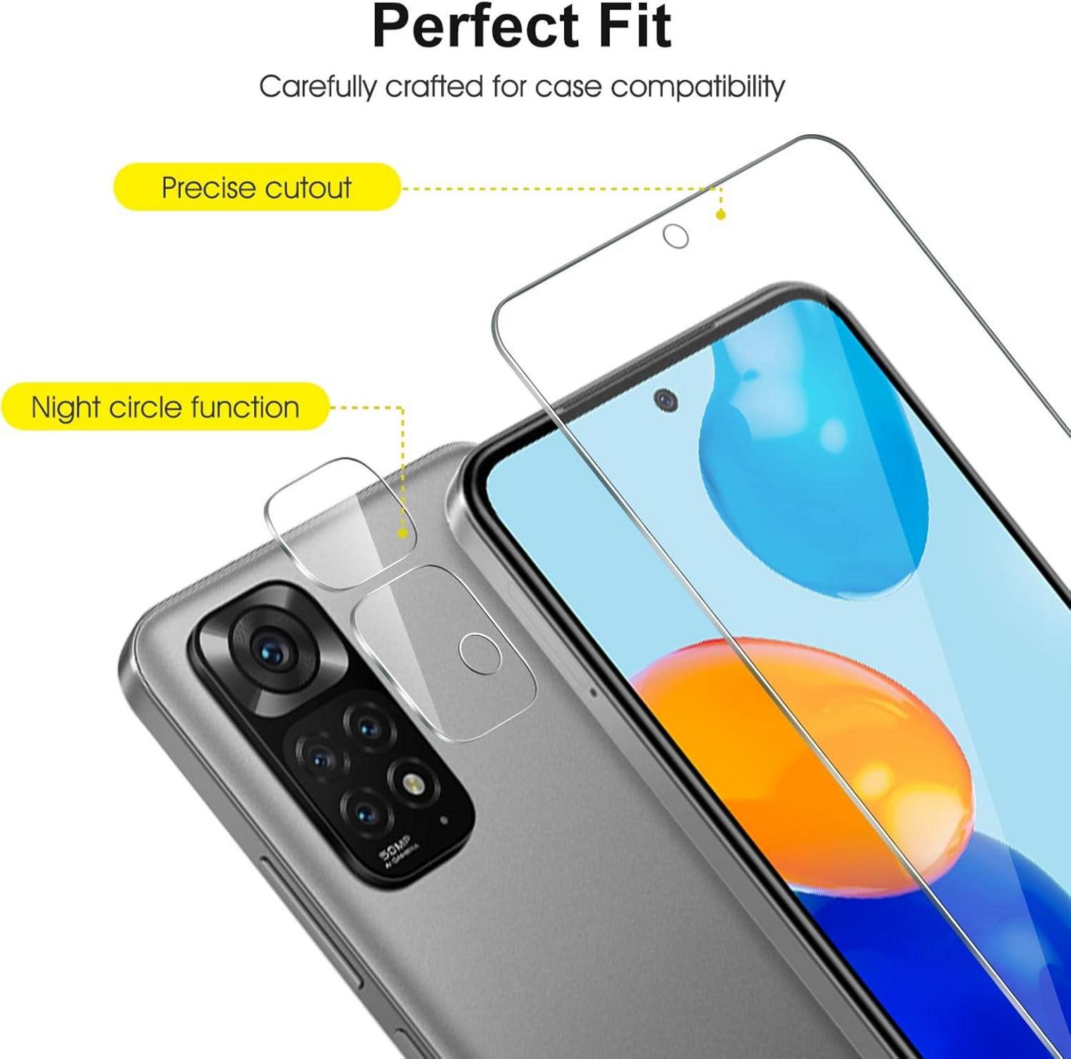 Displayschutz Panzerglas 2+2 Stück für Xiaomi Redmi Note 11S 4G - Anti-Kratzer, passgenau