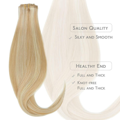Echthaar Clip-in Extensions Karamellblond Highlights 50cm