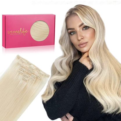 Echthaar Clip-in Extensions Platinblond 50cm - 70g