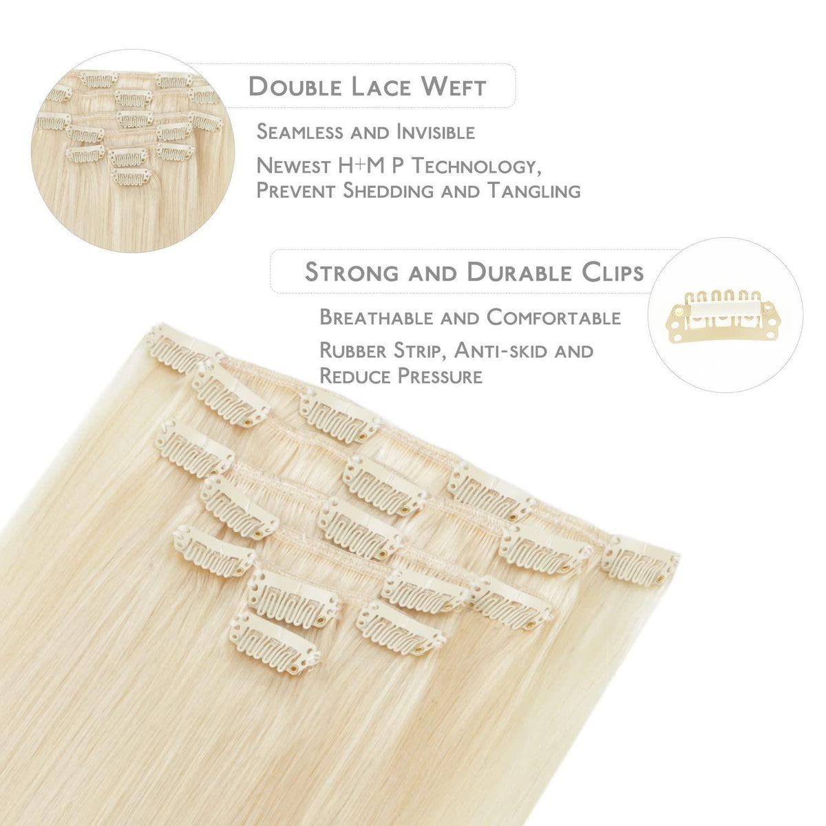 Echthaar Clip-in Extensions Platinblond 50cm - 70g