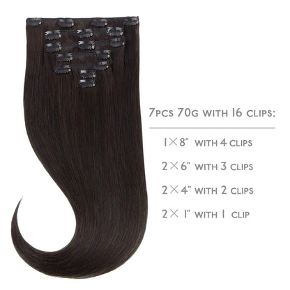 Echthaar Clip-in Extensions Dunkelbraun 55cm - 70g