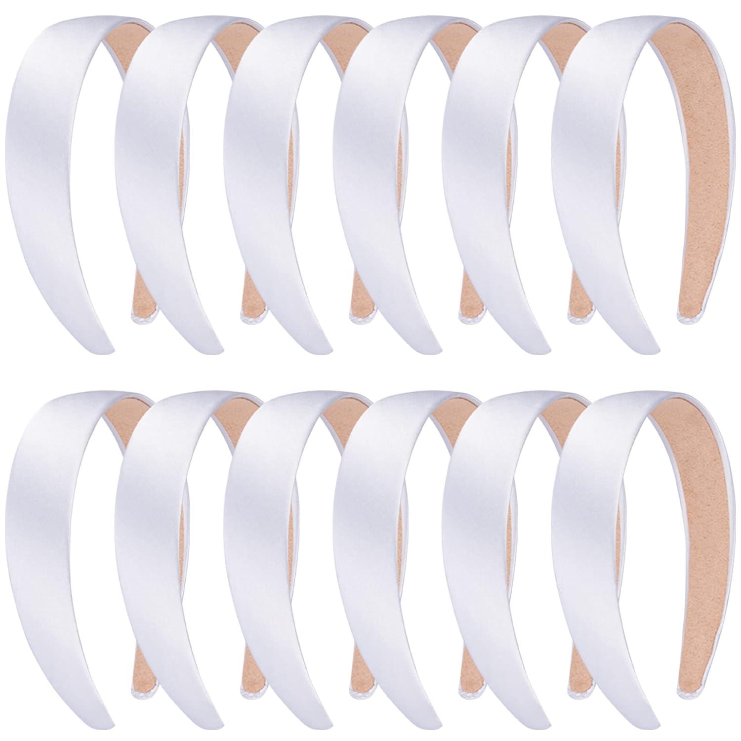 12er Pack Satin Stirnbänder Weiß - 1 Zoll breite Haarreifen