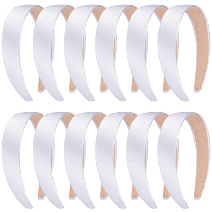 12er Pack Satin Stirnbänder Weiß - 1 Zoll breite Haarreifen