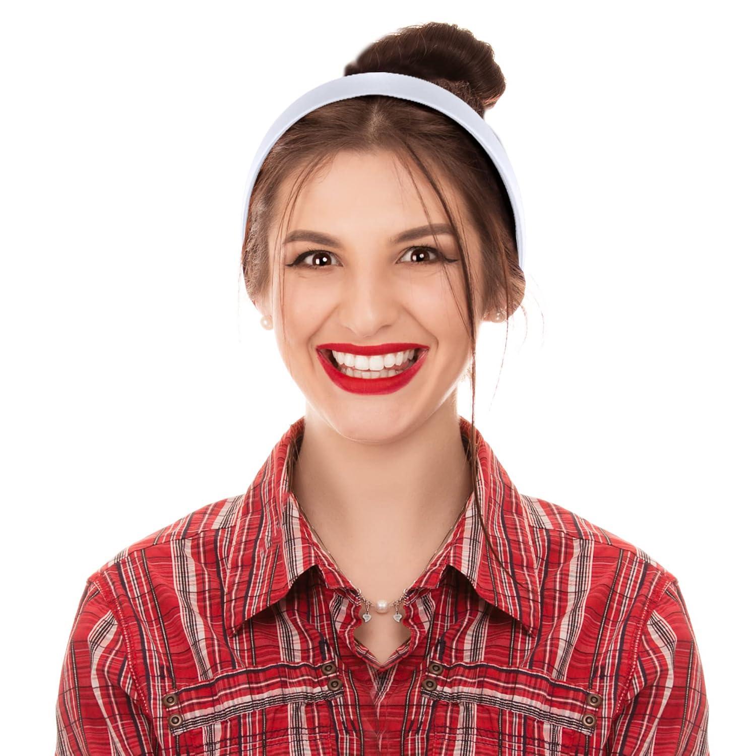 12er Set Satin Stirnbänder Weiß für Damen und Mädchen