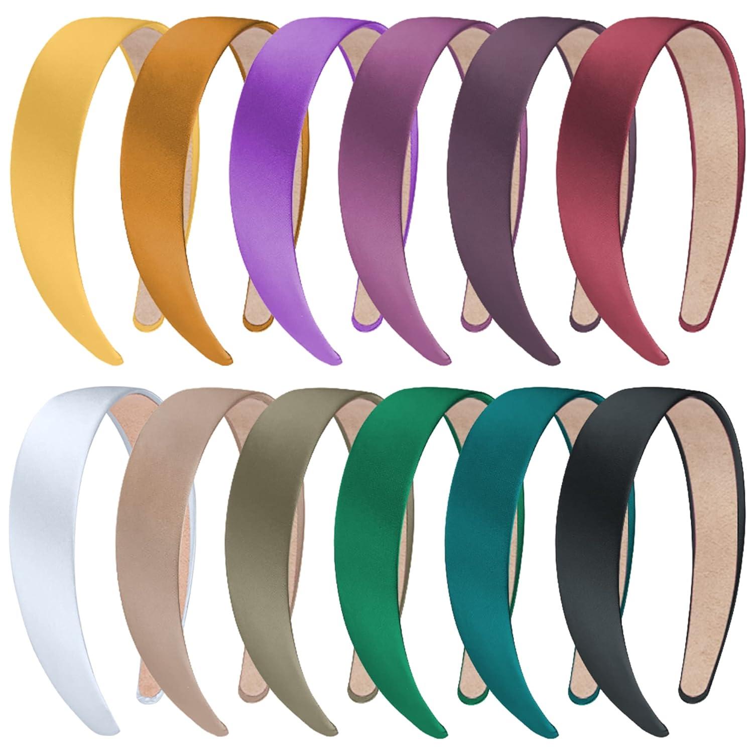 12er Pack Satin Haarreifen 3cm breit für Frauen und Mädchen