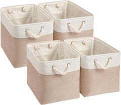 Aufbewahrungsbox Stoff 4er Pack Helles Khaki/Weiß 33x38x33cm