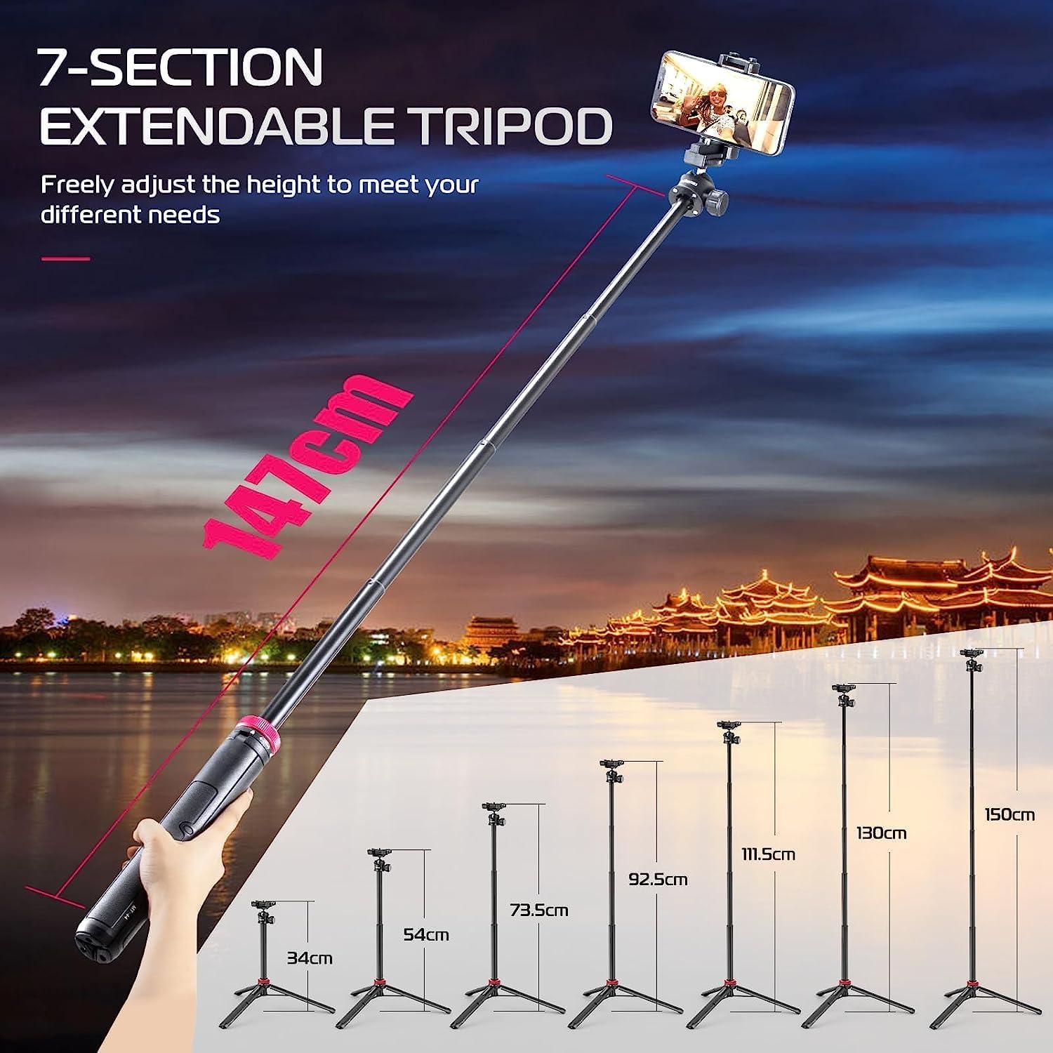 ULANZI MT-44 Handy Stativ 147cm Selfie Stick mit Fernbedienung Kugelkopf Cold Shoe