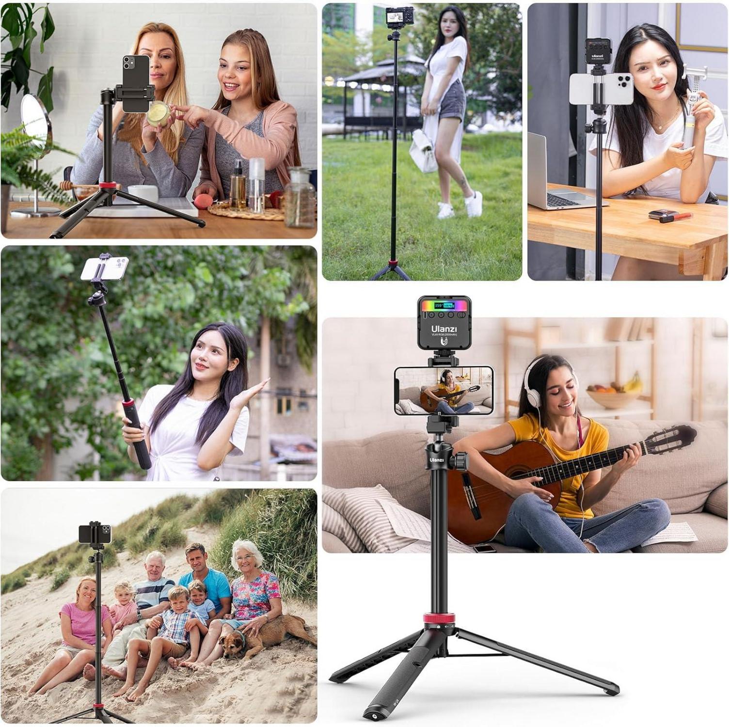 ULANZI MT-44 Handy Stativ 147cm Selfie Stick mit Fernbedienung Kugelkopf Cold Shoe