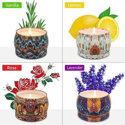 Sojawachs-Duftkerzen Geschenkset Rose Orange Vanille Zitrone 4er Pack 120 Std. Aromatherapie-Kerzen